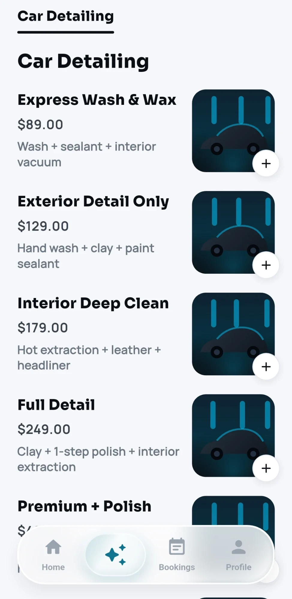 Bookdshop app — Car Detailing services
