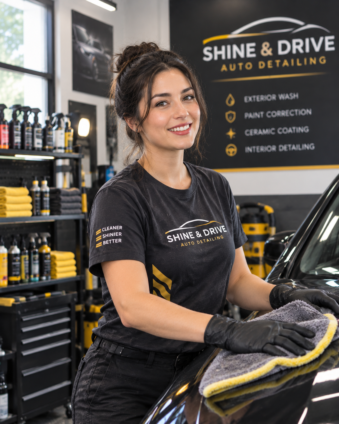 Detailer using Bookdshop's POS at the counter